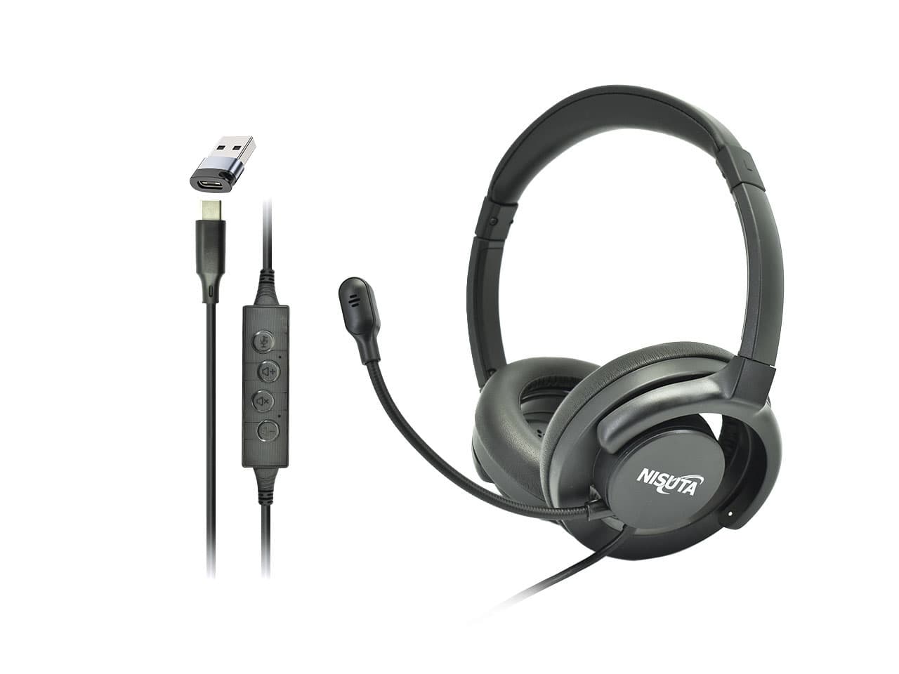 Auricular tipo vincha moderno con diseño oreja abierta USB-C y USB-A · Nisuta