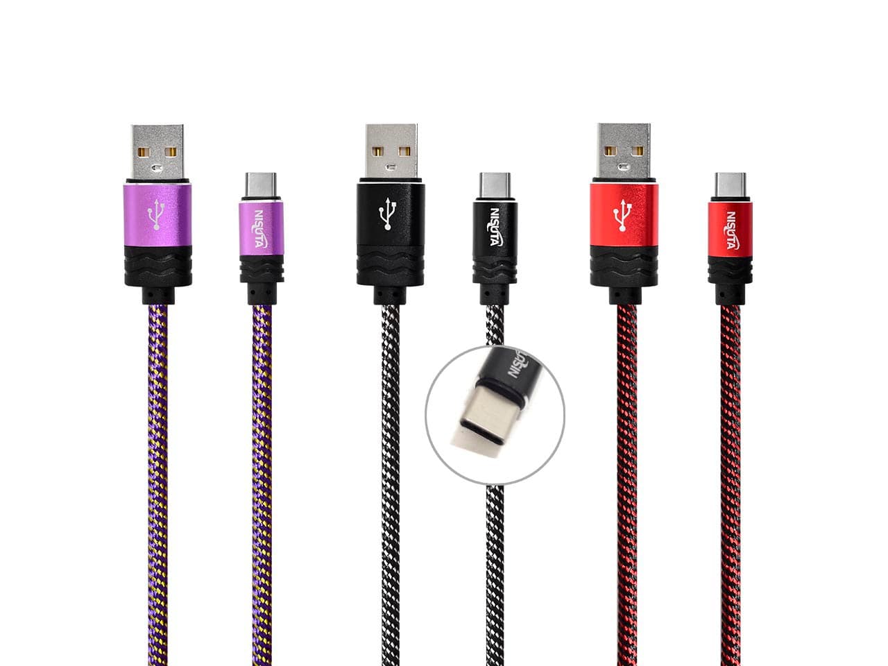 Cable USB C de 1,8m de 2.4A con malla de tela · Nisuta