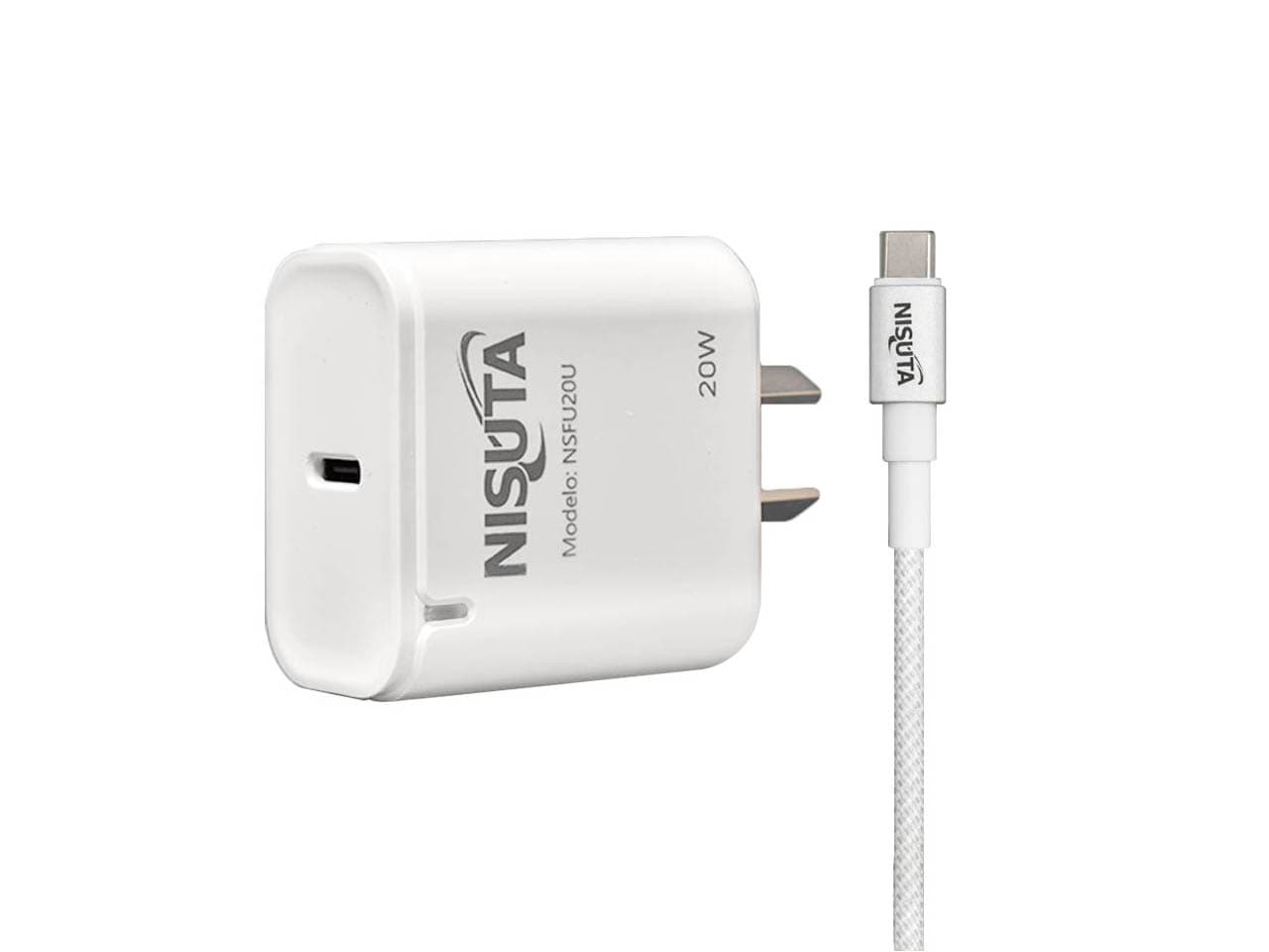 Fuente de alimentación de 1 puerto USB C PD port 20W con cable usb C · Nisuta