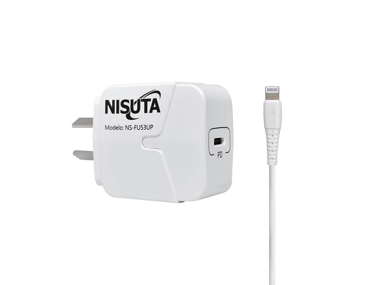 Fuente de alimentación 1 puerto USB C PD Port con cable Iphone de 1m · Nisuta