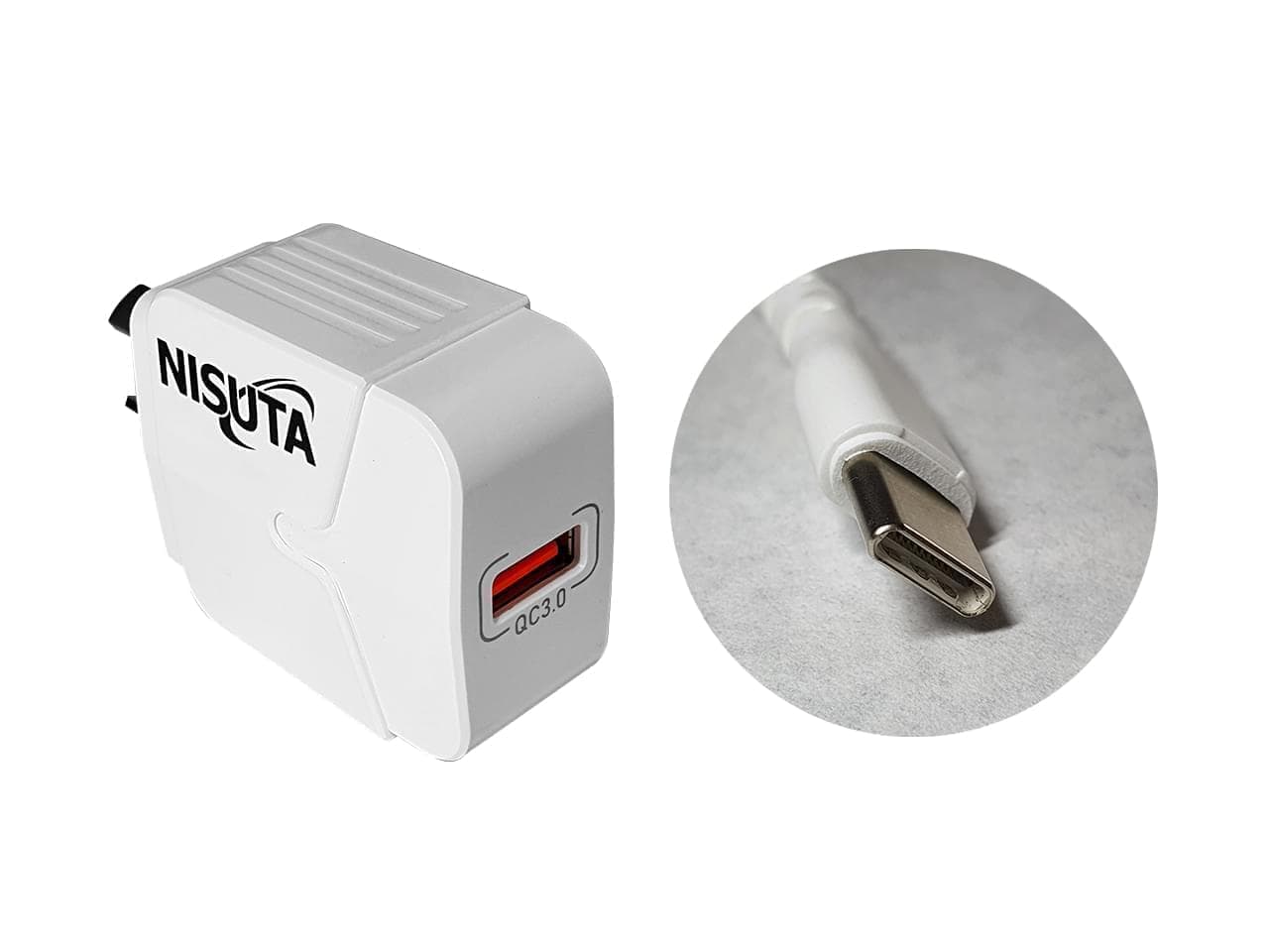 Fuente de alimentación USB carga rápida QC3.0, cable USB C 1m · Nisuta