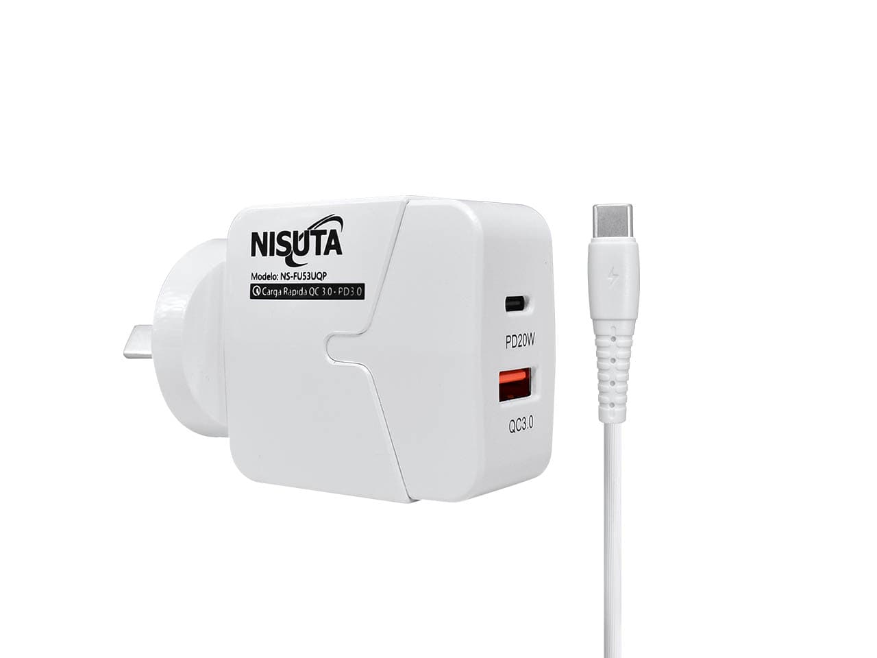 Fuente de alimentación 1 puerto USB y 1 PD Port carga rápida cable USB C de 1m · Nisuta