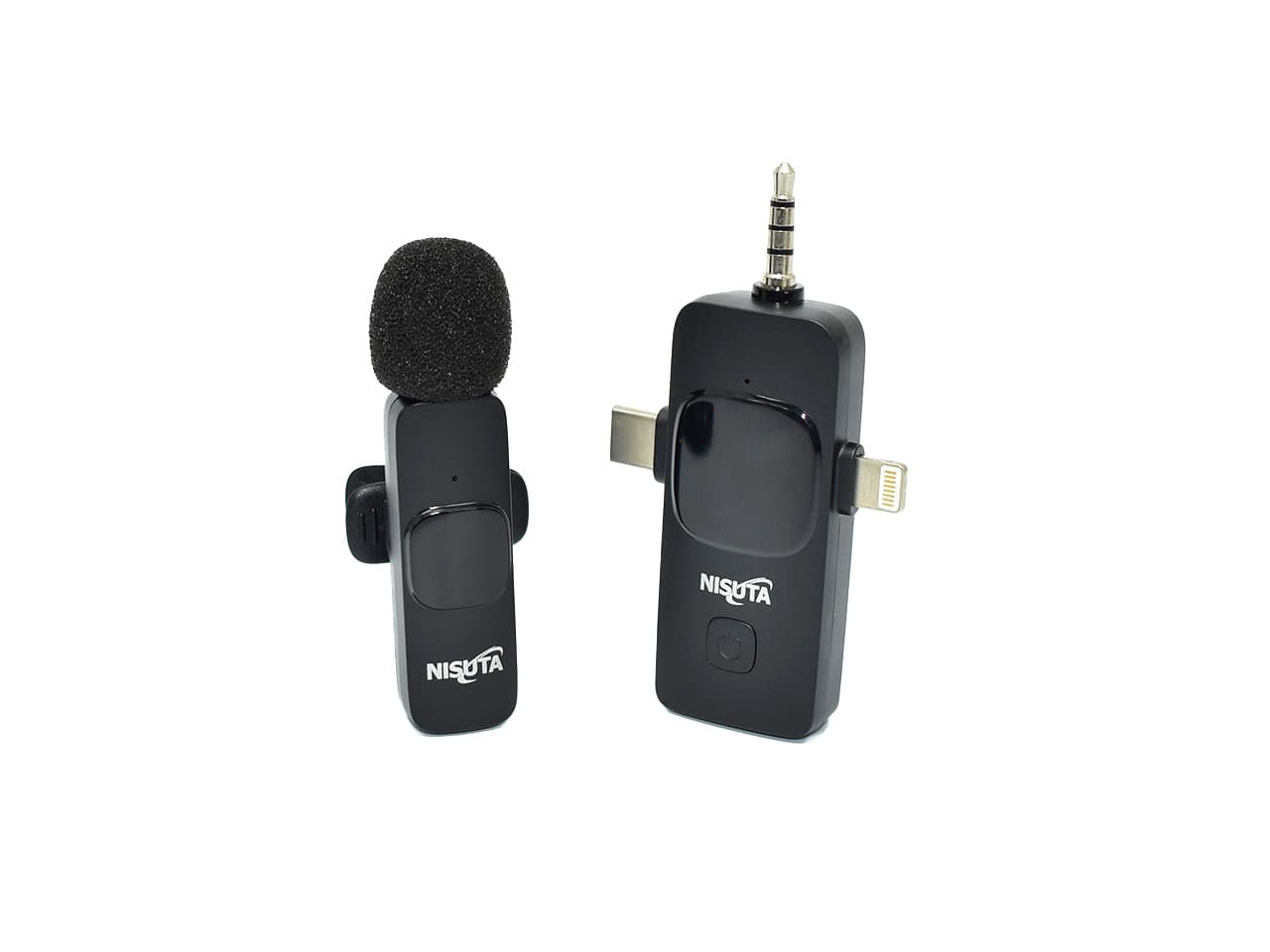 Micrófono corbatero inalambrico 2.4Ghz con receptor USB C, Lightning y 3,5mm · Nisuta
