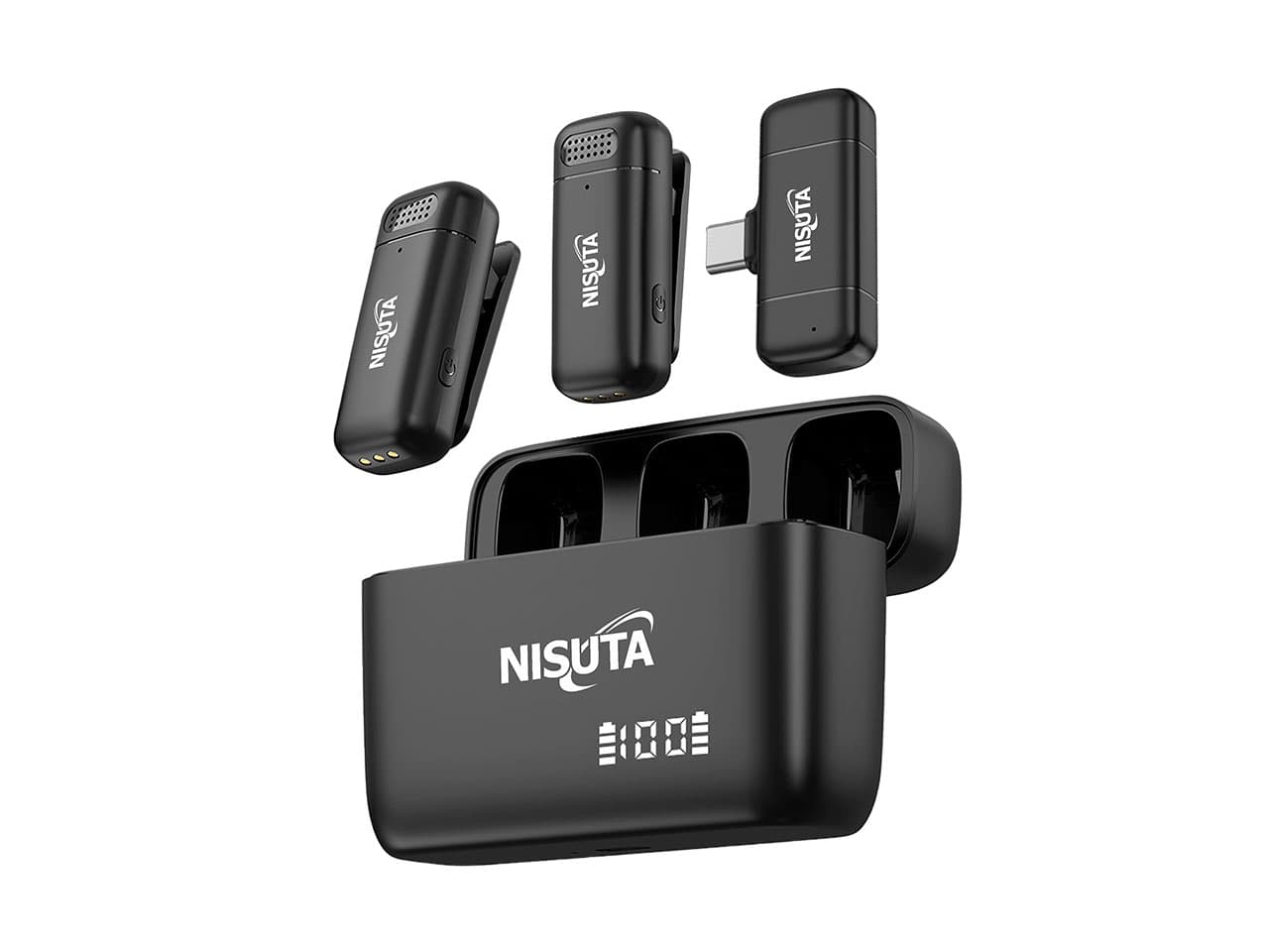 Micrófono corbatero inalambrico doble 2.4Ghz con receptor USB C · Nisuta