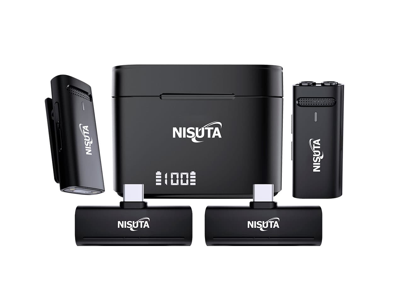 Micrófono corbatero inalambrico doble 2.4Ghz con doble receptor USB C · Nisuta
