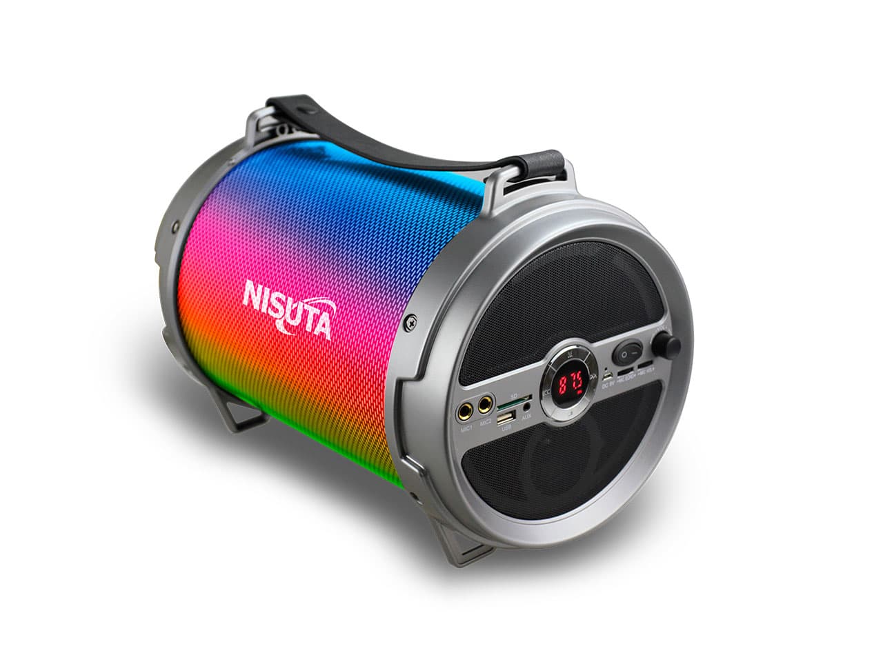 Parlante multimedia portatil con radio FM, BT y luces · Nisuta