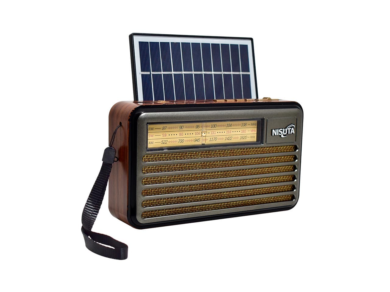Radio AM/FM vintage con MP3/BT,AUX con carga solar y power bank · Nisuta