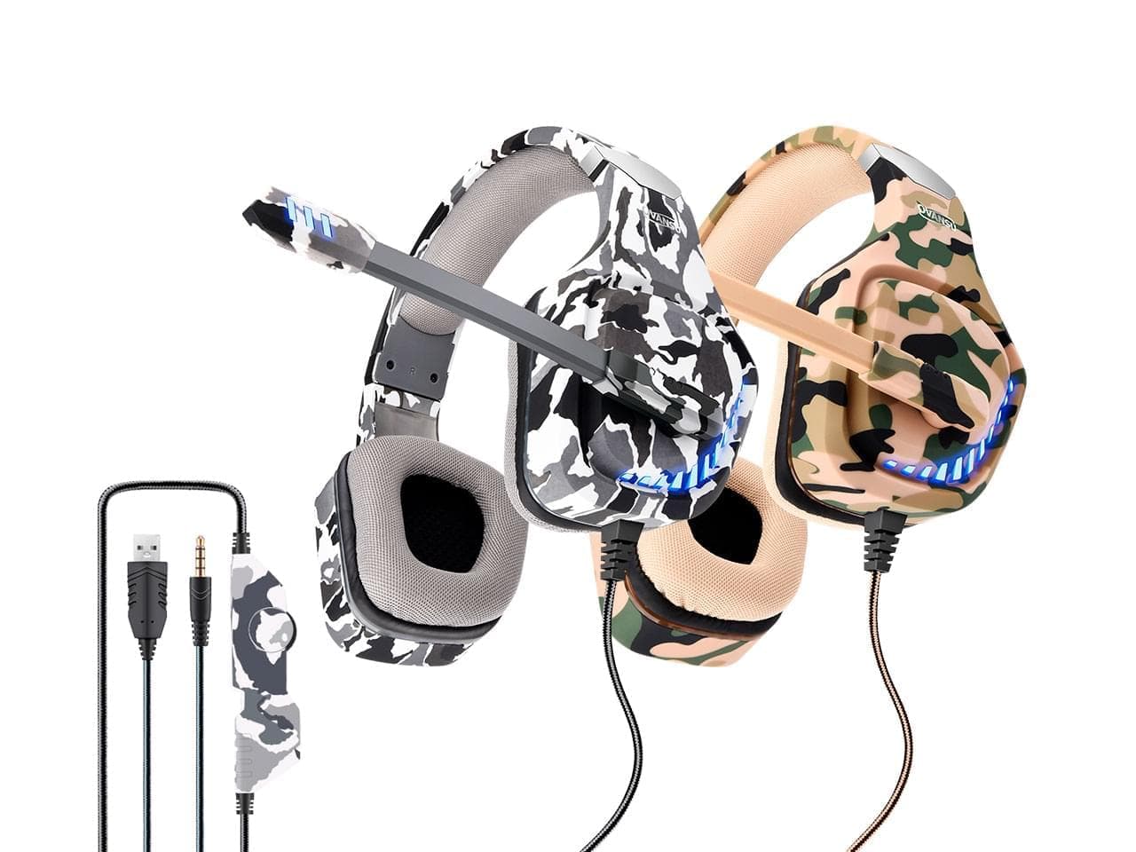 Auricular gaming PS4 camuflado tipo vincha con luz y micrófono · Nisuta