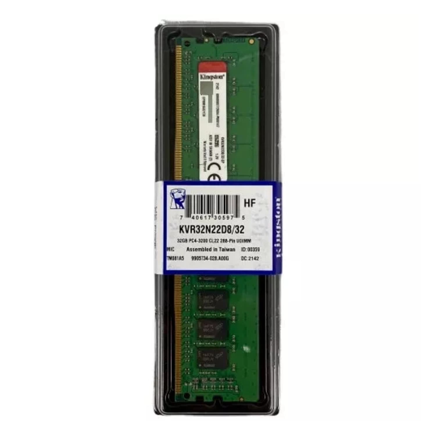 Memoria Ram UDIMM KINGSTON KVR 32GB DDR4 3200MHz CL22 1.20V Single Negro · Kingston