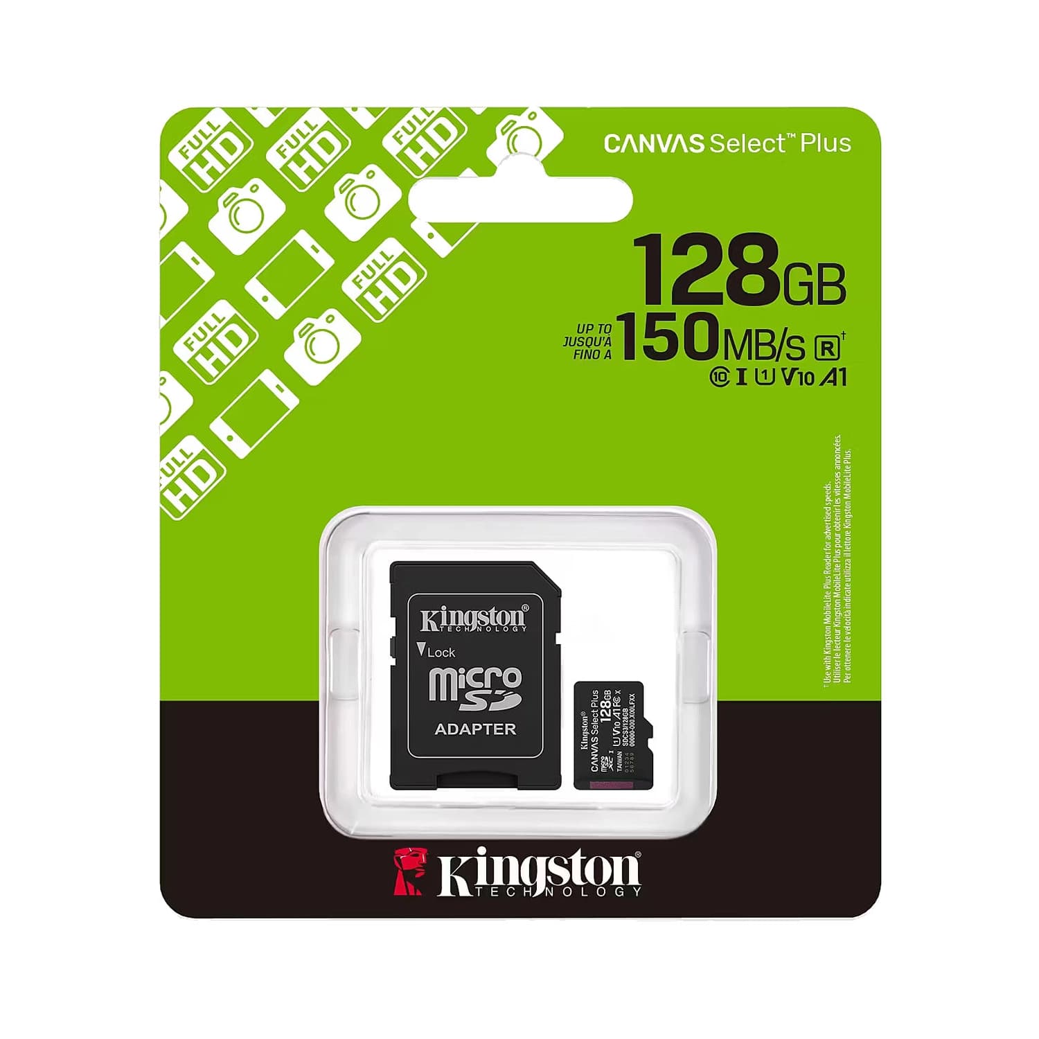 Tarjeta de Memoria KINGSTON Canvas Select Plus MicroSDXC 128GB Gen3 A1 150MB/s c/adaptador · Kingston