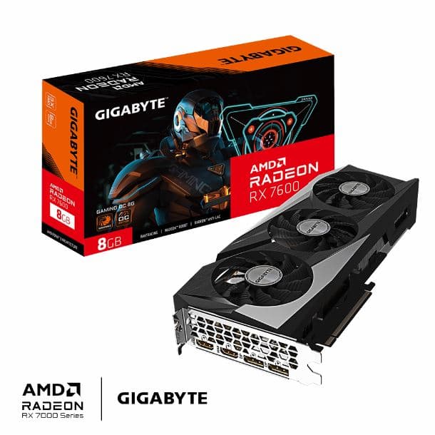 Placa de Video Gigabyte Rx 7600 GAMING OC 8GB GDDR6 (Mejor que RTX 3060) · Gigabyte