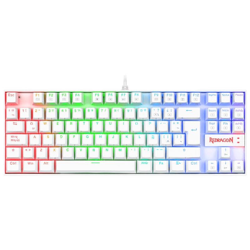Teclado Redragon K552 Kumara Mecanico White Rainbow LED Switch Red · Redragon
