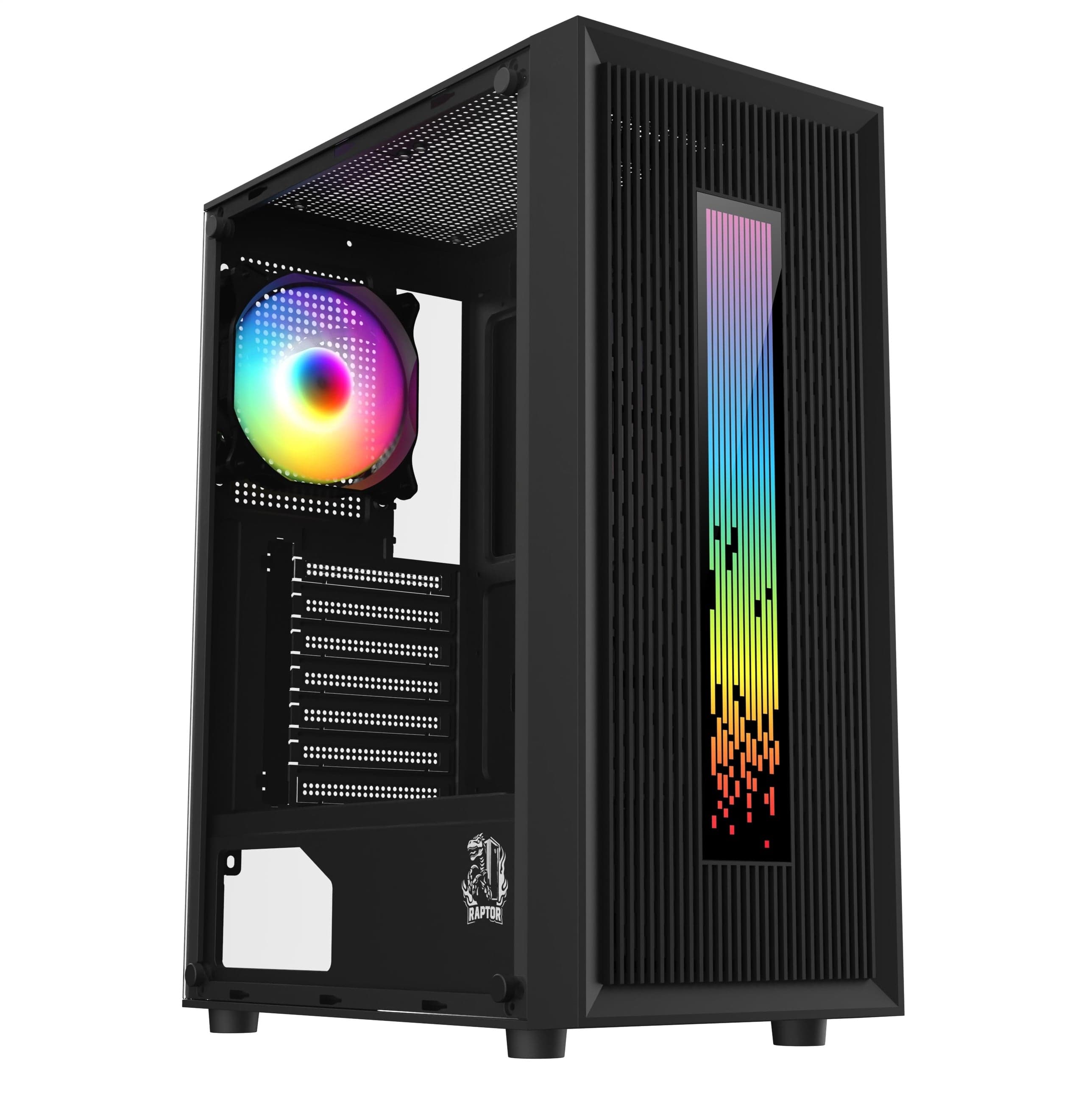 Gabinete Raptor Vortex TG Mid-Tower RGB Back Fan x1 + Led Front w/button control (6710) · RAPTOR
