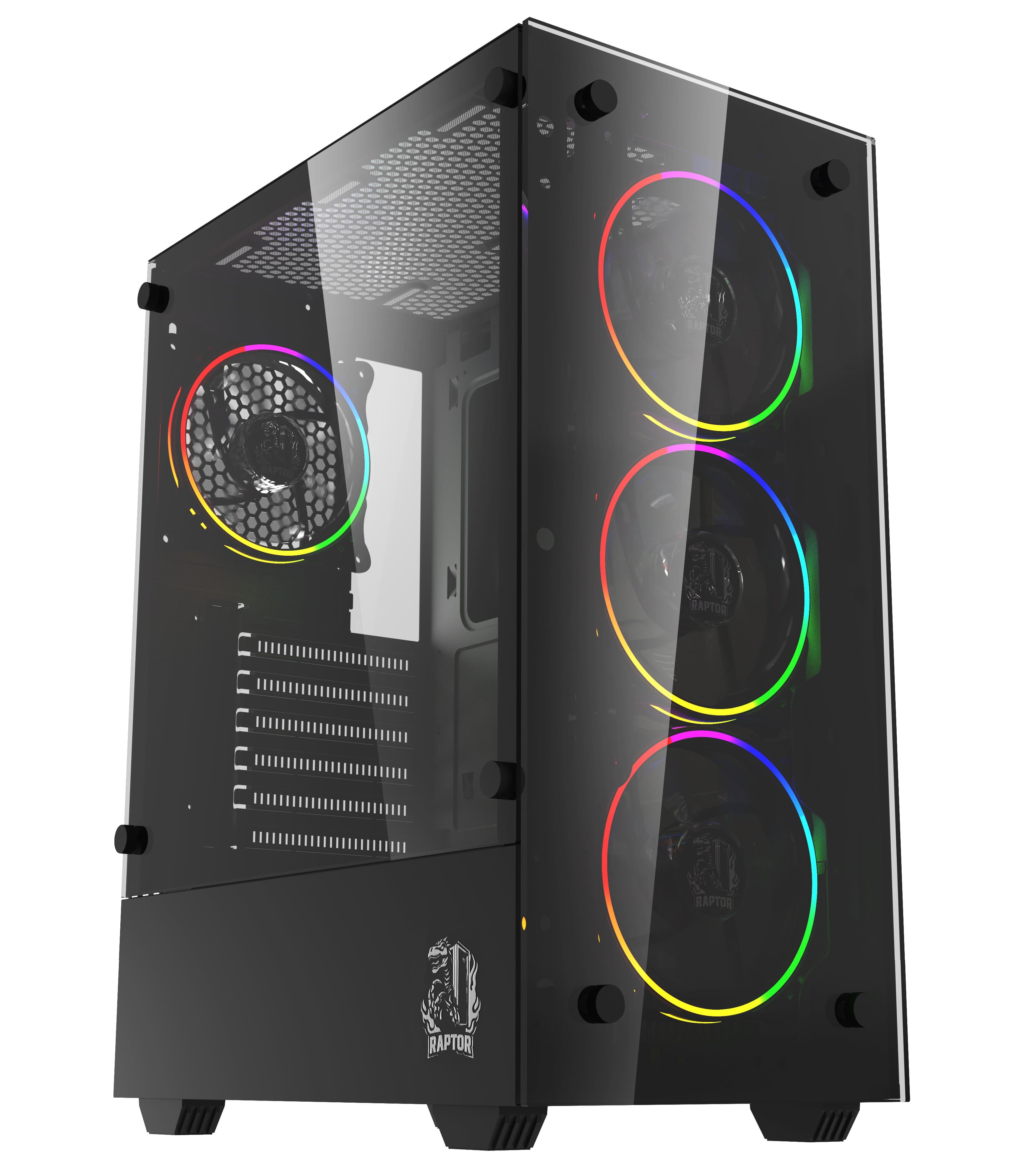 Gabinete Raptor Sentinel TG Mid-Tower RGB Fan x4 w/button control (6718) · RAPTOR