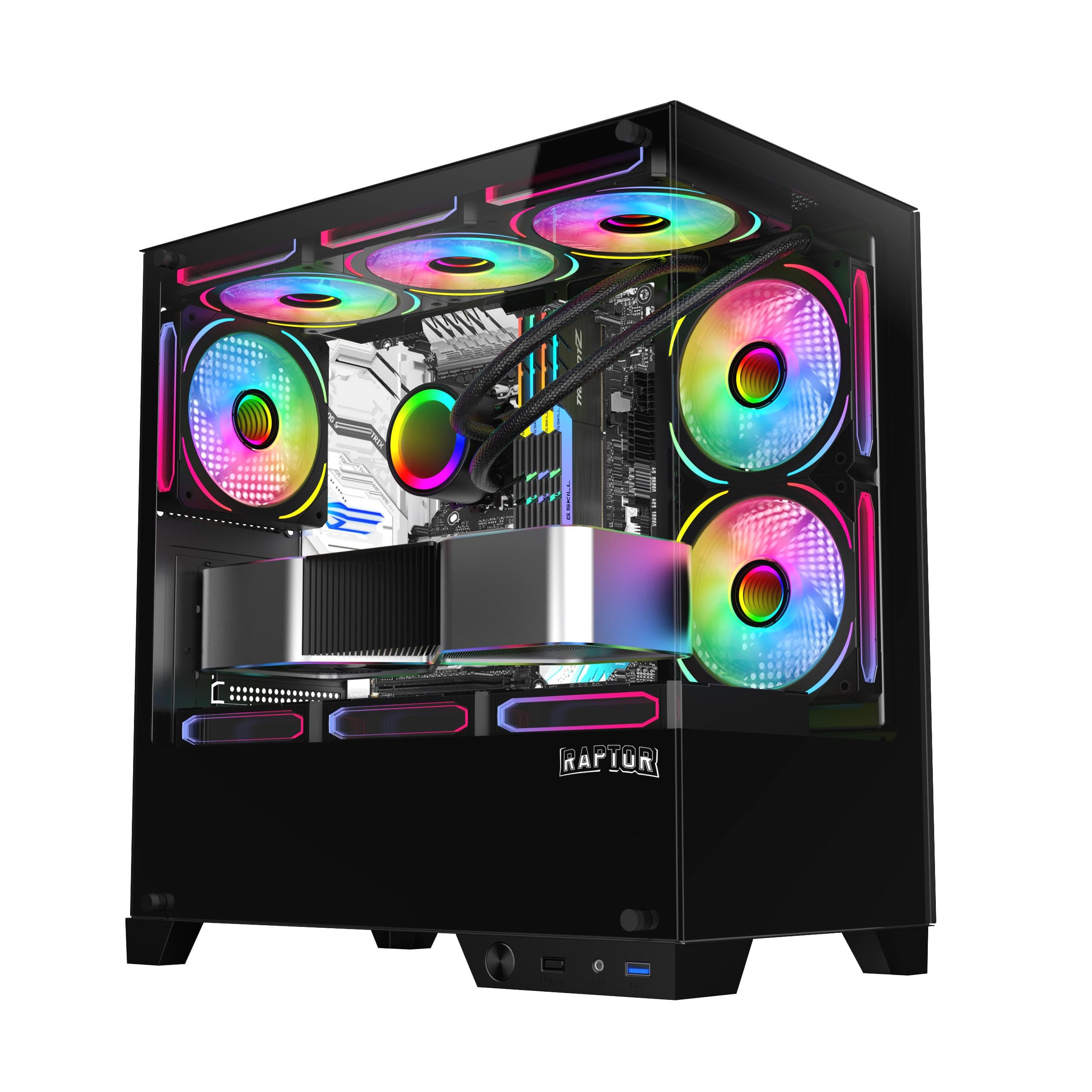 Gabinete Raptor Thunder Strike TG x2 Mid-Tower RGB Fan x1 Black · RAPTOR