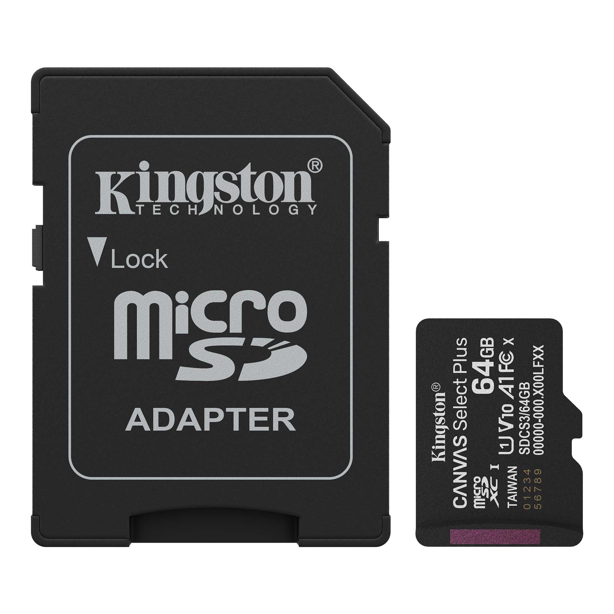 MicroSD KINGSTON 64GB c/Adap Gen3 100MB/s Canvas S Plus CL10 (8408) · Kingston