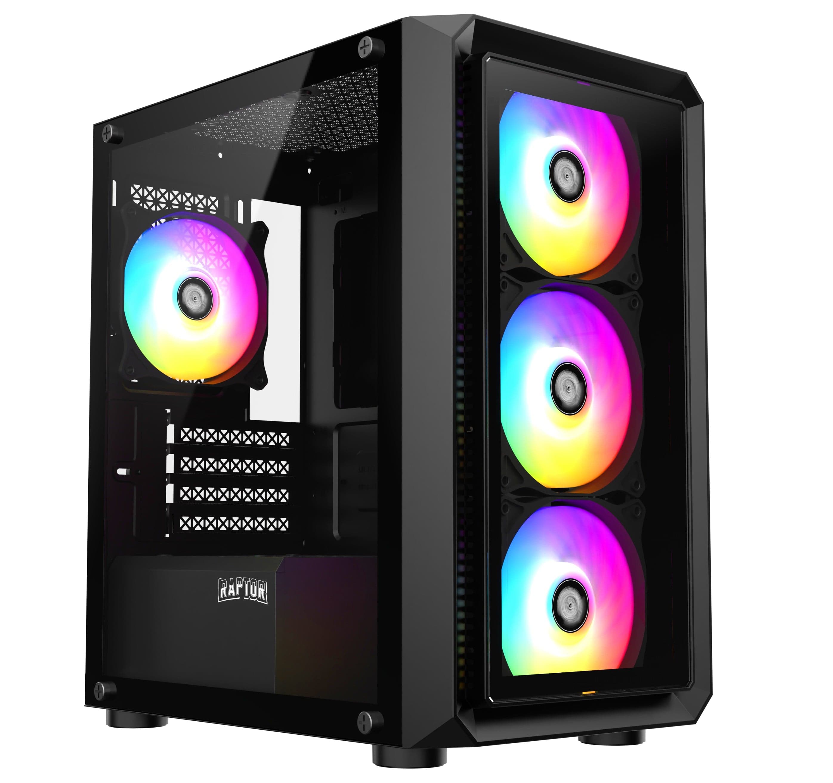 Gabinete Raptor Infinity Glass TG x2 Mid-Tower RGB Fan x4 (6717) · RAPTOR