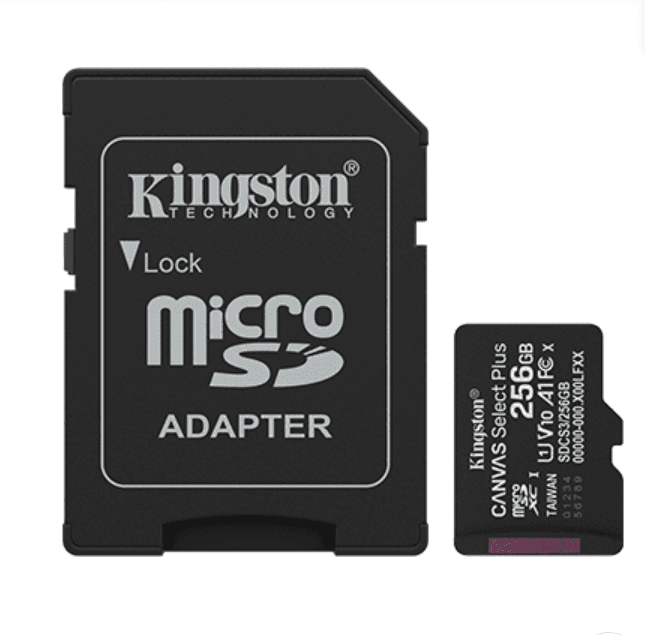 MicroSD KINGSTON 256GB c/Adap Gen3 150MB/s Canvas Plus CL10 (8507) · Kingston