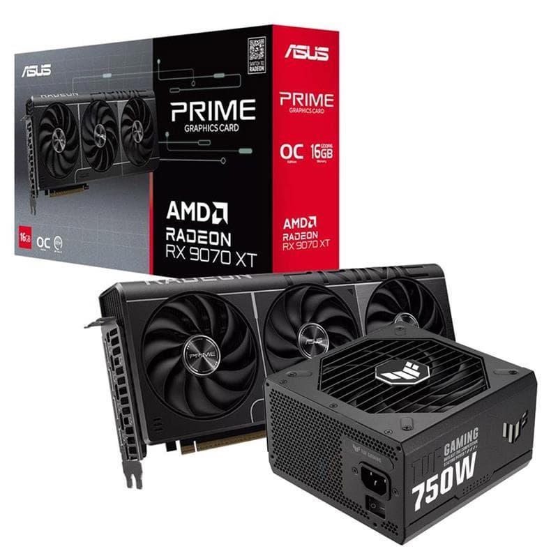 Combo ASUS Prime Radeon™ RX 9070 XT 16GB + Fuente TUF 750W 80 Plus Gold · Asus