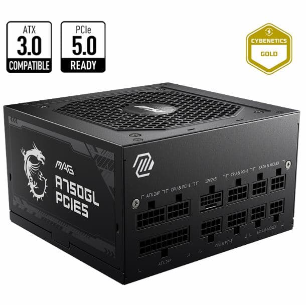 FUENTE 750W MSI MAG A750GL PCI5 80 PLUS GOLD FULL MODULAR · MSI