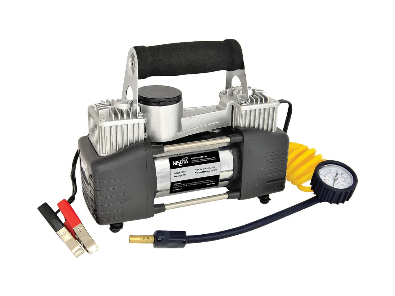 Compresor de aire 12V metalico para auto 60L/Min doble cilindro - Imagen 1