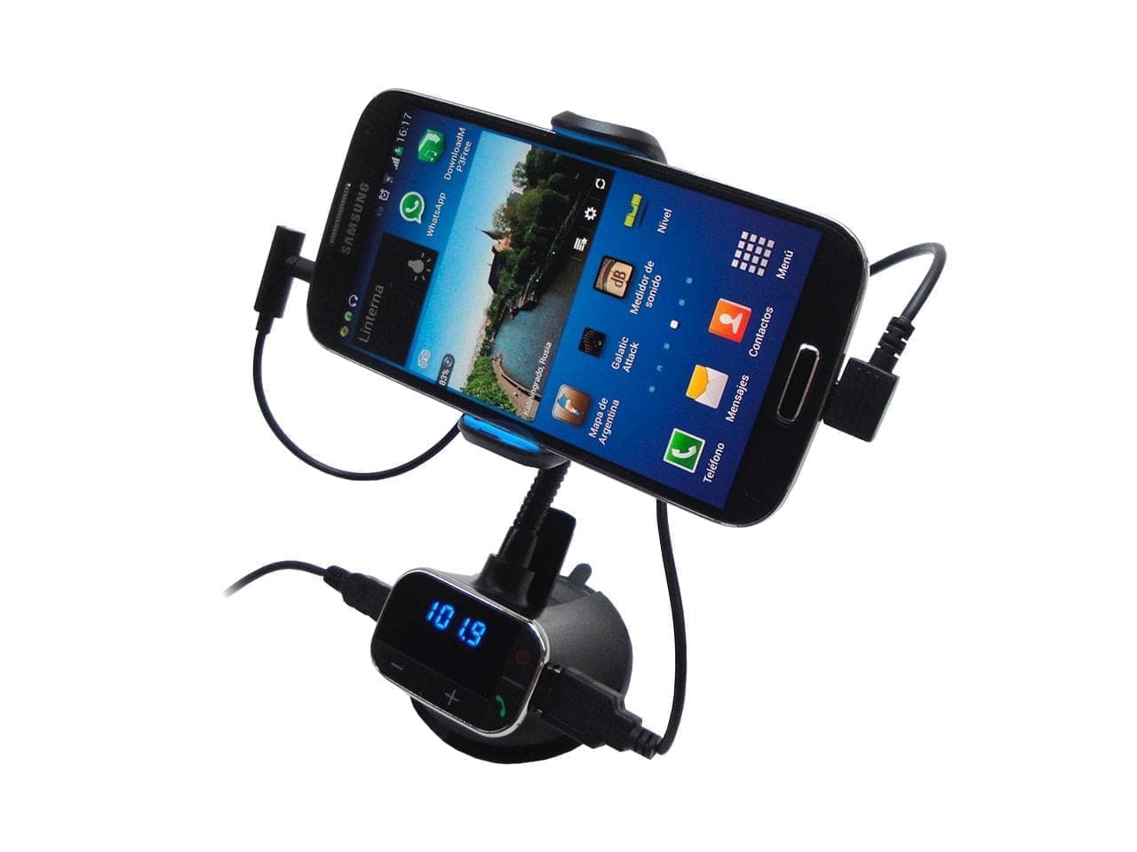 Soporte para smartphone con FM y cargador - Imagen 1