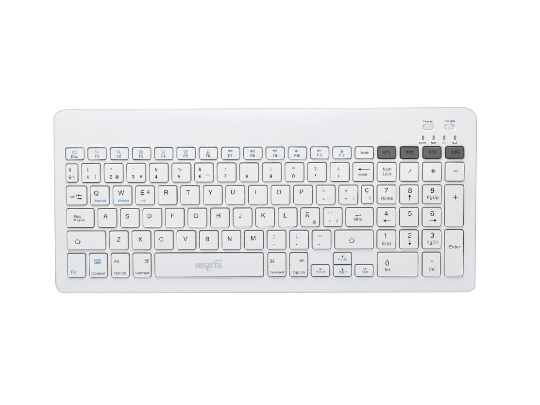 Teclado multimedia bluetooth blanco con bateria recargable · Nisuta