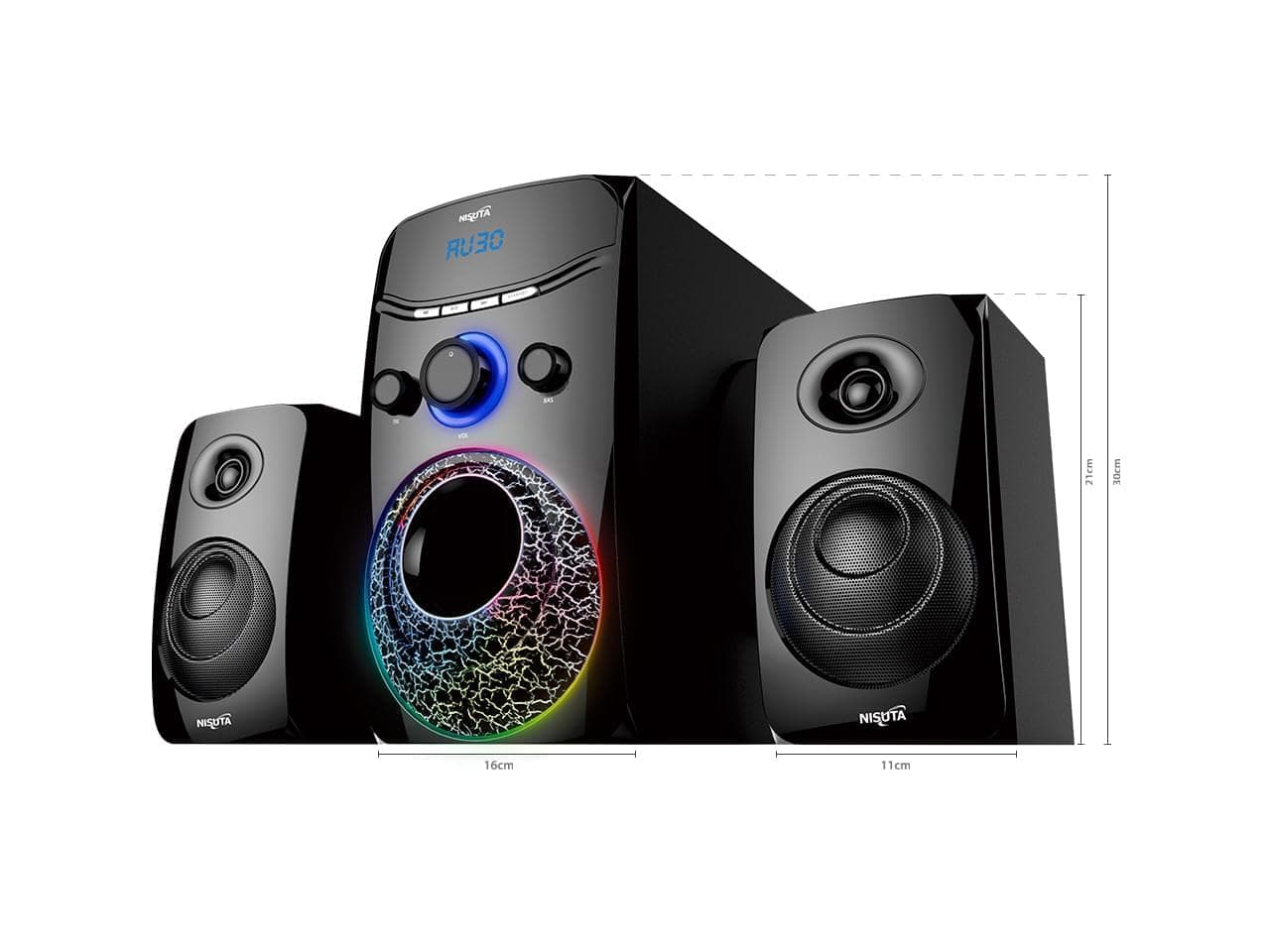 Parlante multimedia 2.1 con FM, Bluetooth, MP3 y luces - Imagen 1