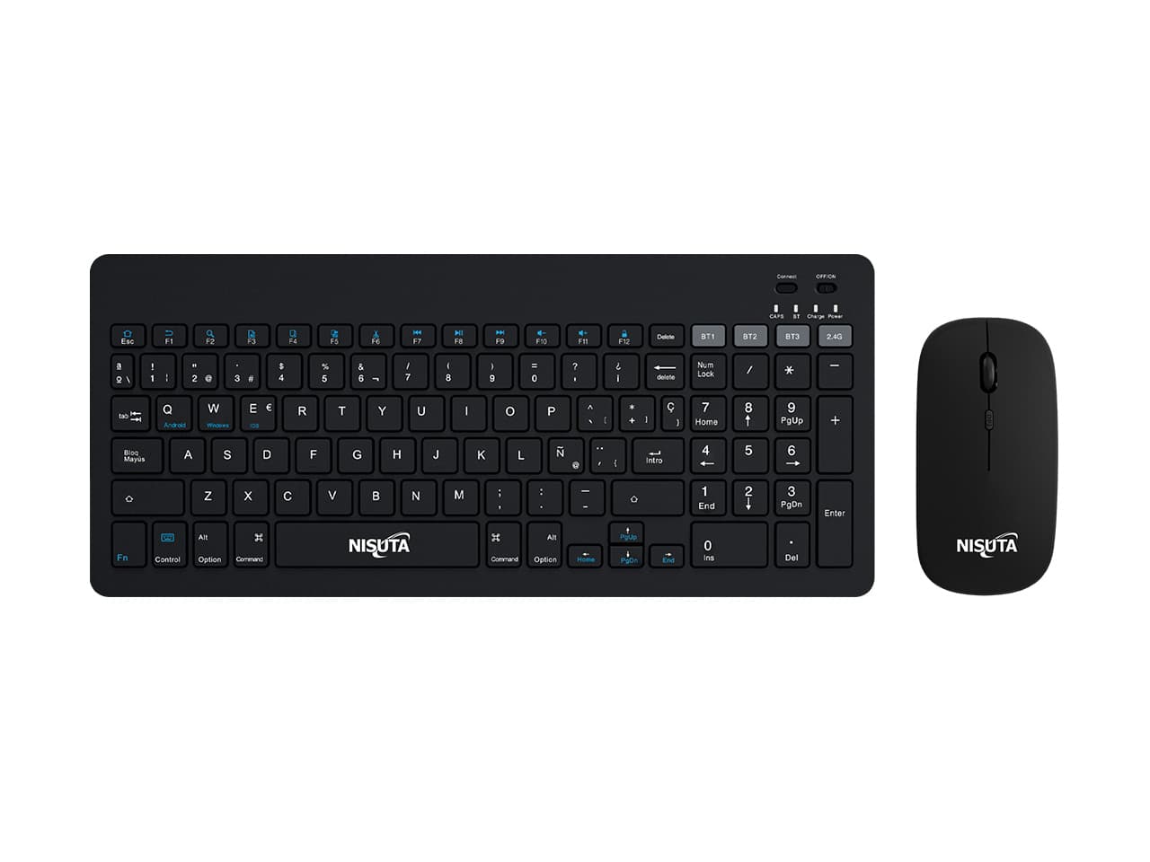 Combo mouse y teclado multimedia bluetooth blanco con bateria recargable - Imagen 1