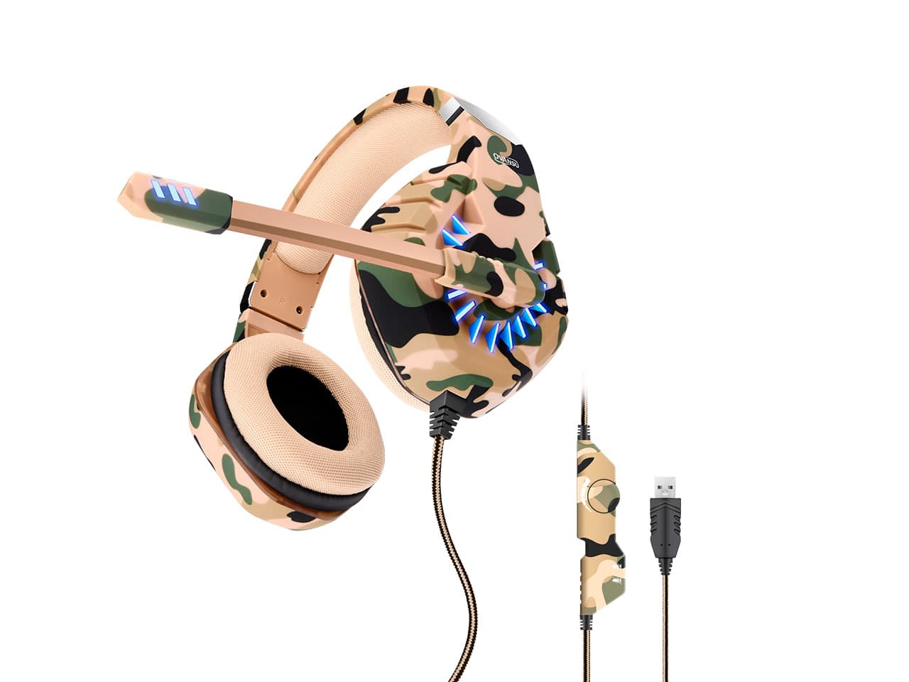 Auricular gaming camuflado 7.1 USB con software, micrófono y leds - Imagen 1