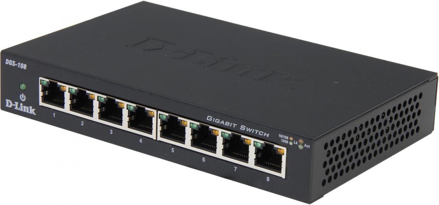 D-LINK SWITCH DGS-108 SWITCH 8 PUERTOS GIGABIT 10/100/1000Mbps Metalico - Imagen 1