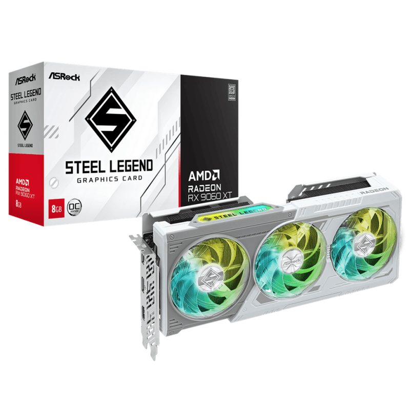 PLACA DE VIDEO ASROCK RX9060XT 8GB OC STEEL LEGEND WHITE · AsRock