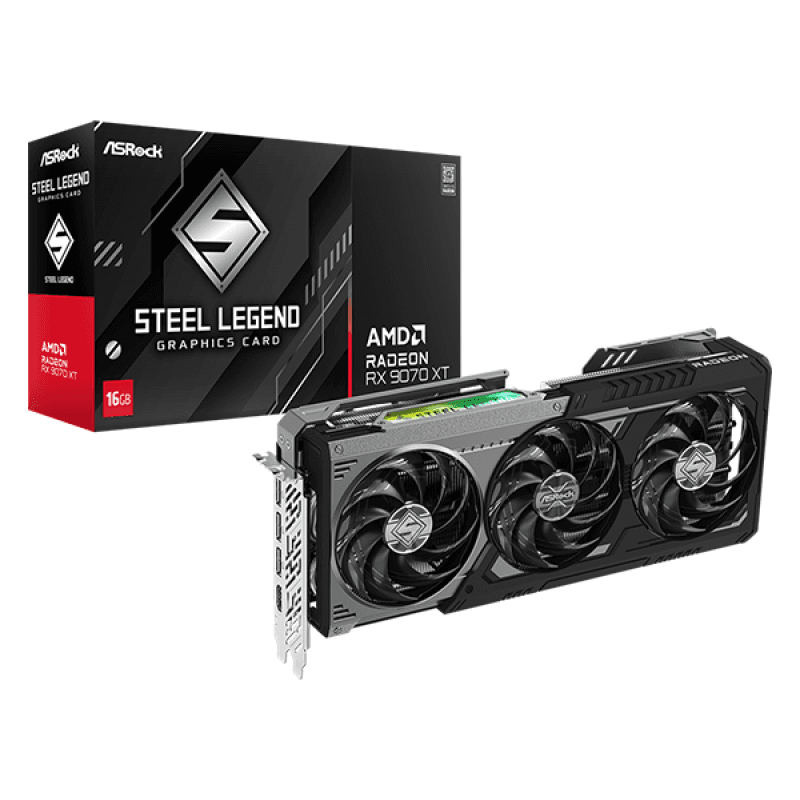 PLACA DE VIDEO ASROCK RX9070XT 16GB STEEL LEGEND DARK · AsRock