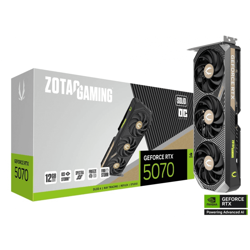 PLACA DE VIDEO ZOTAC RTX 5070 12GB SOLID OC GDDR7 · ZOTAC