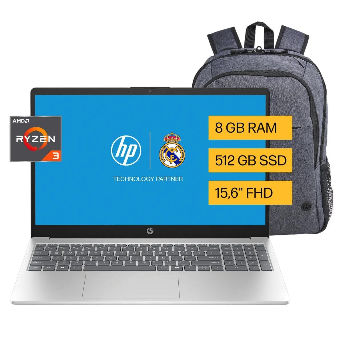 NOTEBOOK HP 15-FC0237LA R3-7320U 8GB 512GB 156 FHD W11HSL (BM7K4LAAC8) Mochila HP Prelude Pro - Imagen 1
