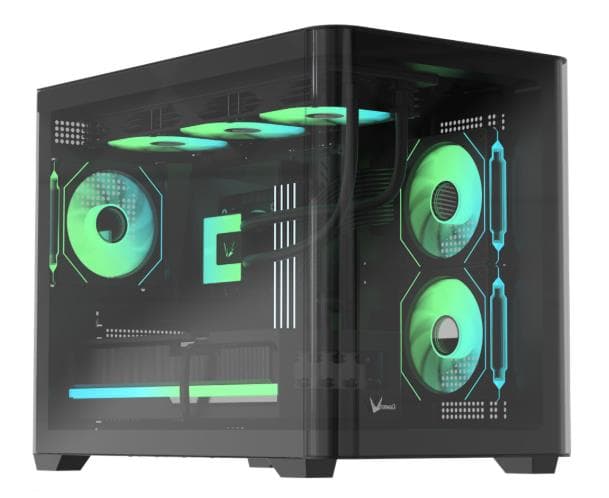 GABINETE GAMER FORMULA V LINE CRYSTAL U2M FLOE BLACK SIN CONTROLADORES RGB (MATX 3 FANS FLOE 12BK A - Imagen 1