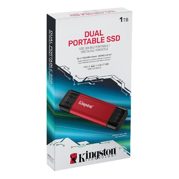 HD SSD EXTERNO 1TB KINGSTON DUAL PORTABLE USB-A/USB-C 3.2 GEN2 FORMATO PENDRIVE - Imagen 1