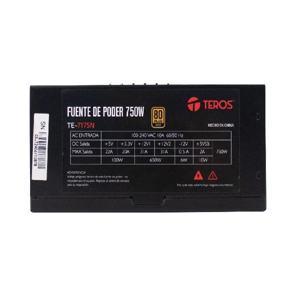 FUENTE 750W TEROS TE-7175 80 PLUS GOLD FULL MODULAR - Imagen 1