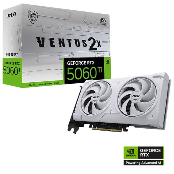 PLACA DE VIDEO GeForce RTX 5060 TI 8GB MSI VENTUS 2X OC WHITE PLUS · NVIDIA