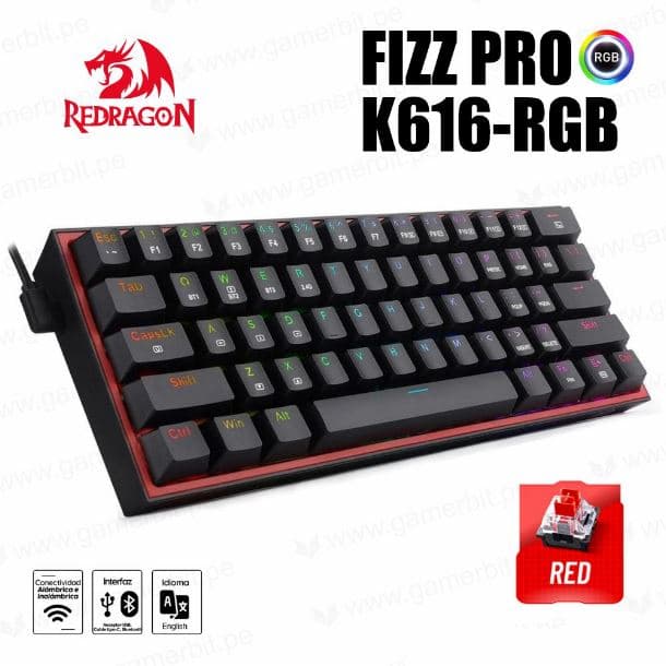 Teclado RGB Redragon K616 fizz pro black switch red español · Redragon