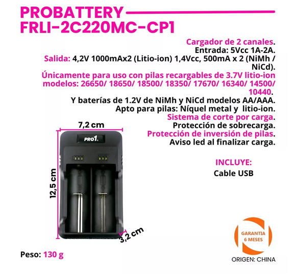 Cargador de Pilas Probattery Pro1 Multiple 2(Bat)4 Canales Aa/Aaa Nimh-Nicd (Frli-432-Cp1)
