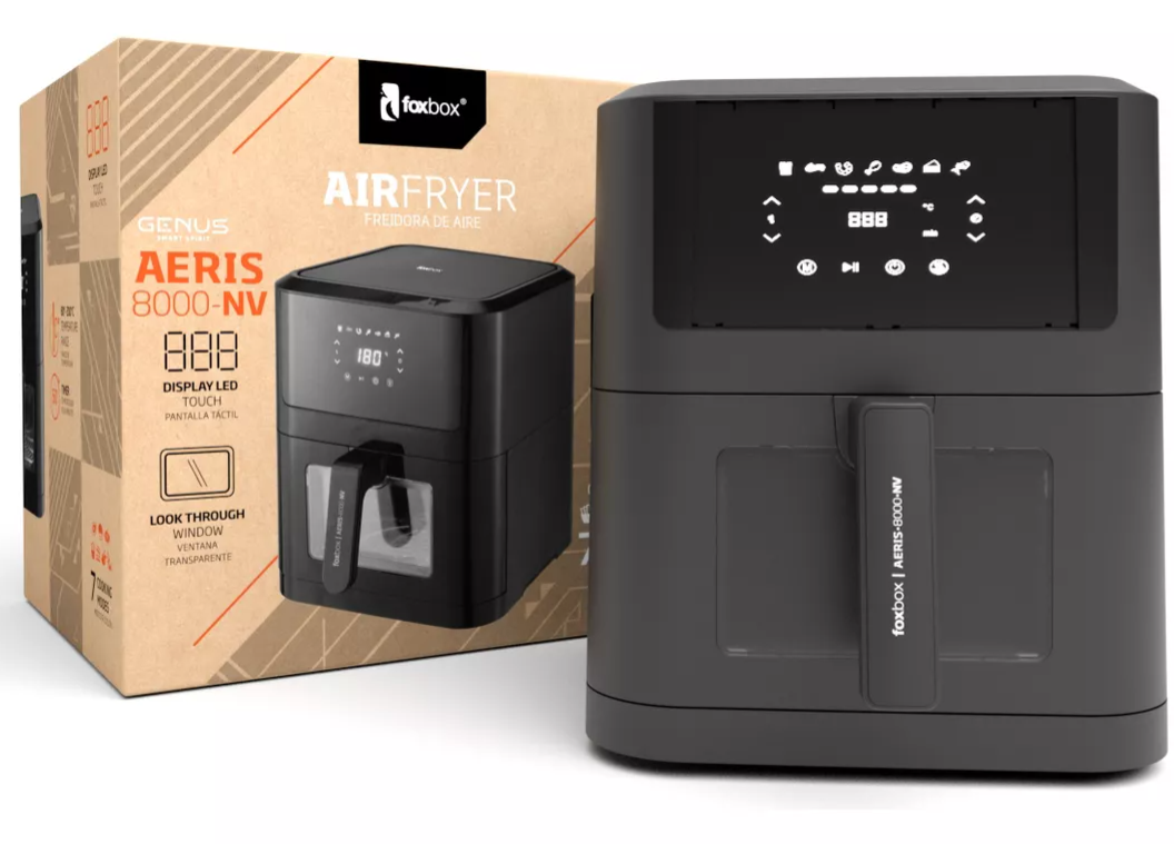 Freidora de Aire Foxbox Genus Aeris-8000Nv Easy Fry 8Lt Negro 1800W (8108)