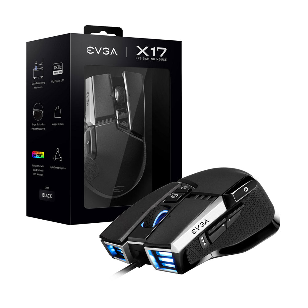 MOUSE EVGA EVGA X17 Gaming Mouse, Wired, 16.000dpi, Black, 903-W1-17BK-KR