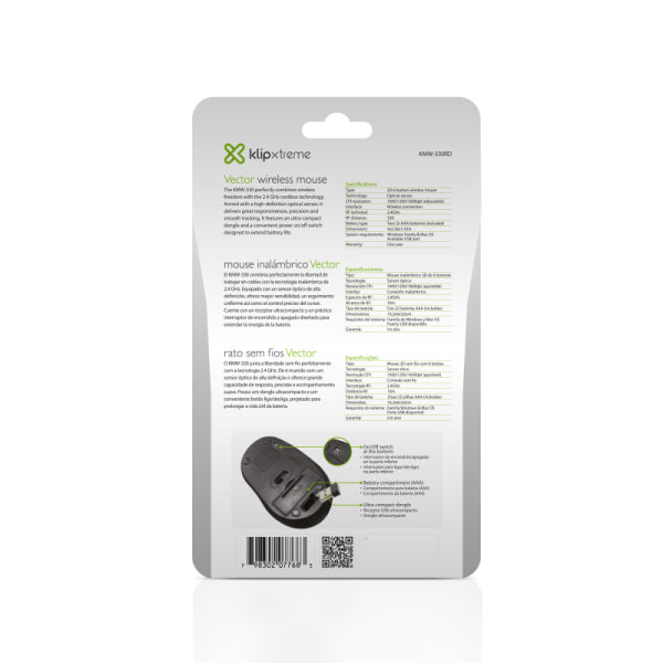 Mouse Klipxtreme Wireless Kmw-Bl 6 Botones Nano Dongle Red Vector (Kmw-340Rd)