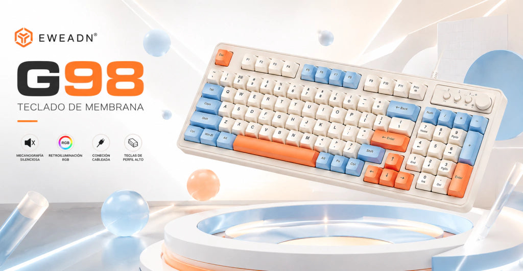 Teclado EWEADN G98 | Diseño de 98 Teclas, Perilla Multimedia y RGB Rainbow