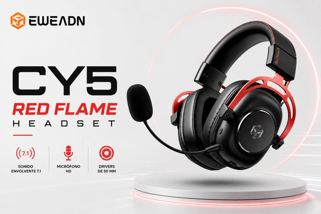 Auriculares Gamer EWEADN CY5 Red Flame | Inalámbricos de 5 Modos, 60h Batería y Drivers 50mm - imagen 2