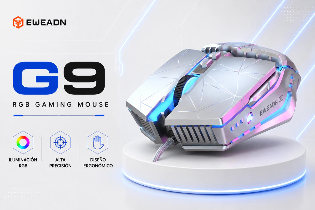 Mouse Gamer EWEADN G9 | Base de Metal, Clics Mecánicos y 12.800 DPI