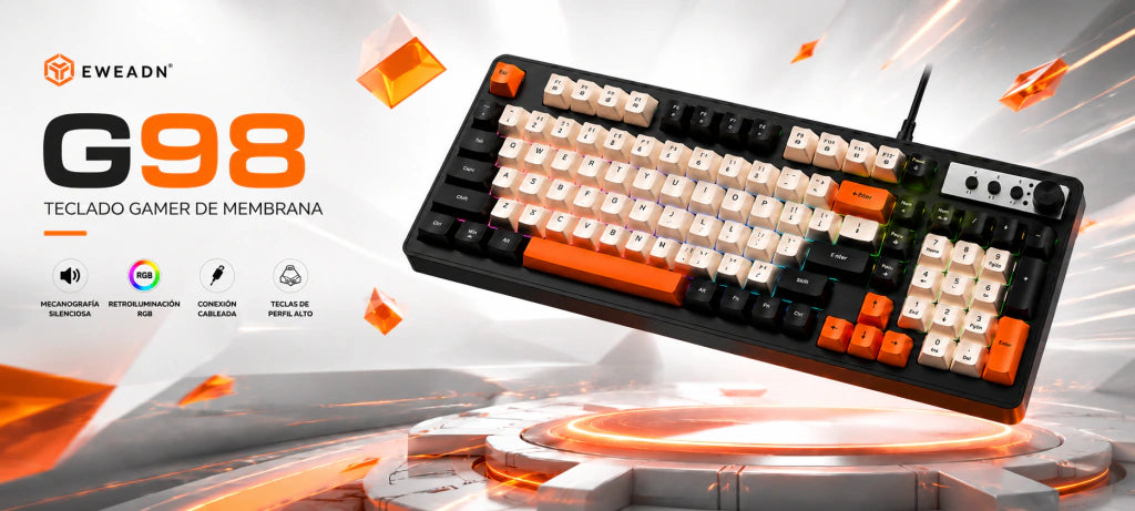 Teclado EWEADN G98 | Diseño de 98 Teclas, Perilla Multimedia y RGB Rainbow - imagen 2
