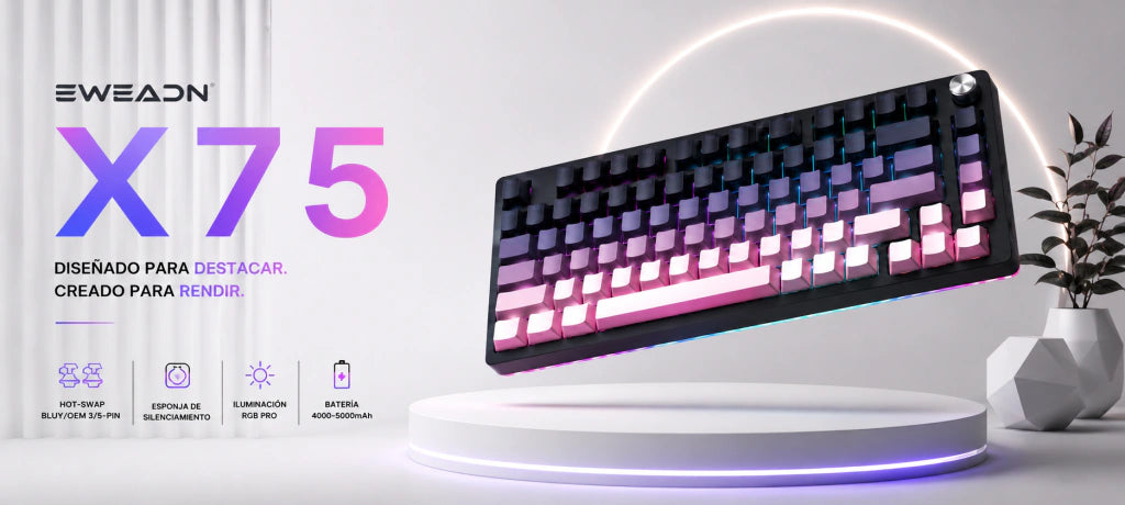 Teclado Mecánico EWEADN X75 | Triple Modo, Gasket Mount y Perilla de Control CNC - imagen 2
