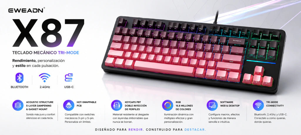 Teclado Mecánico EWEADN X87 | TKL, RGB y Keycaps Side-Print con Degradado - imagen 2